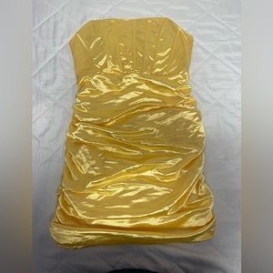 Satin yellow strapless dress